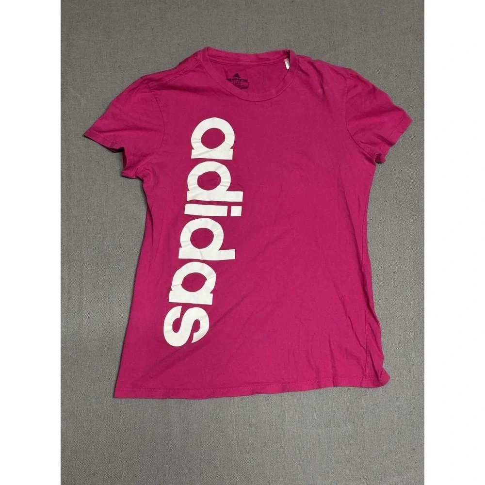 Adidas Womens Graphic Tee Pink Vertical Logo T-shirt Size M ATACAGIL 28L001